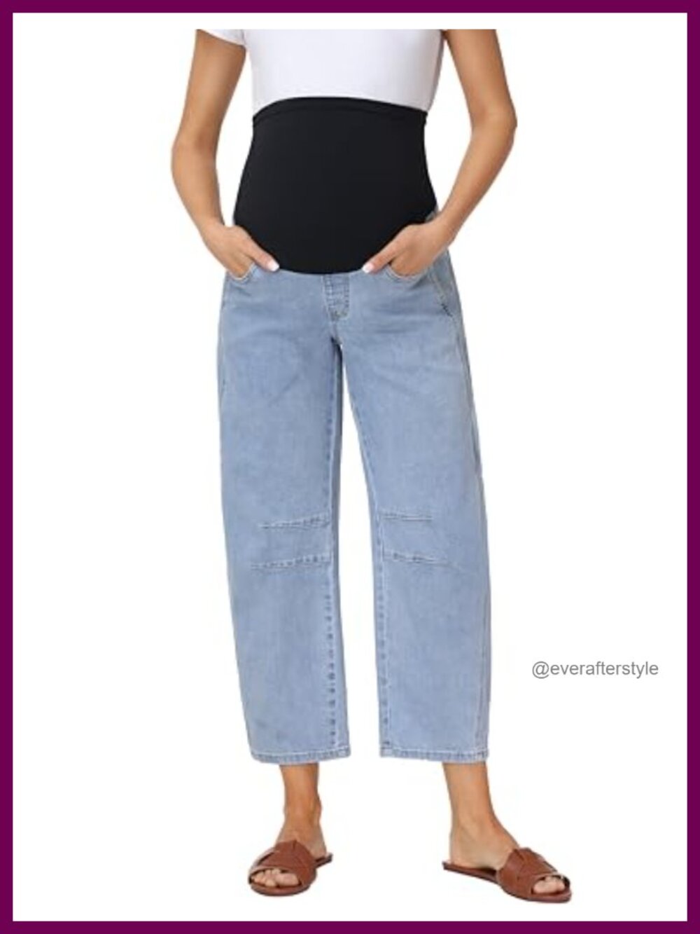 Foucome Maternity Jeans Over Belly Stretchy Barrel Leg Denim